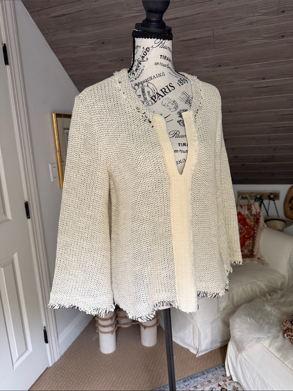 IRO Cream Knit V-Neck Open Cardigan